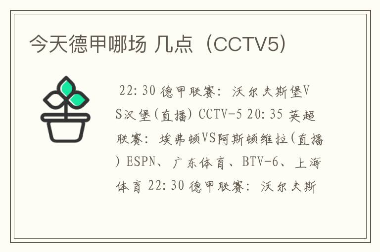 今天德甲哪场 几点（CCTV5)