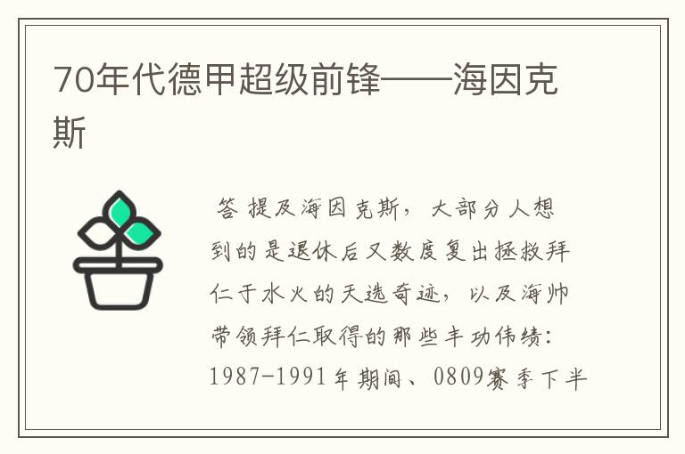 70年代德甲超级前锋——海因克斯