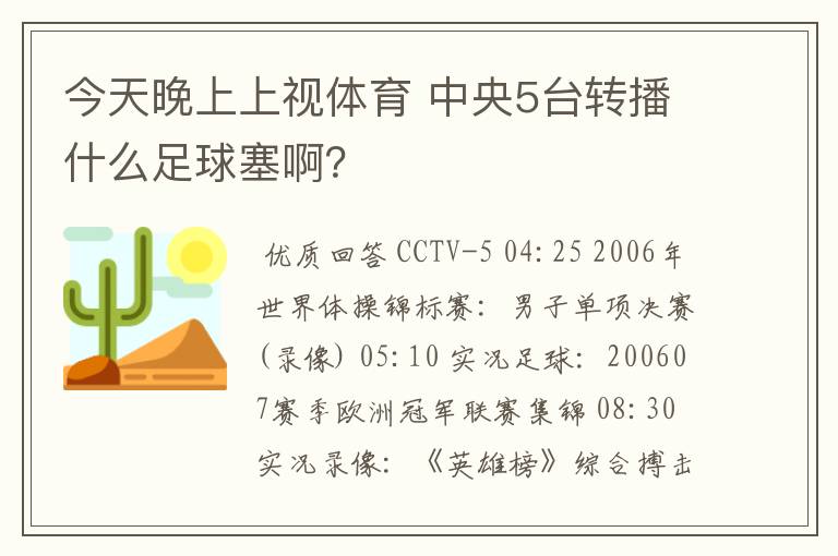 今天晚上上视体育 中央5台转播什么足球塞啊？