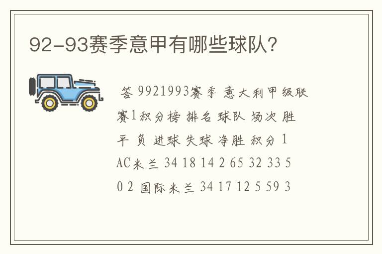 92-93赛季意甲有哪些球队？