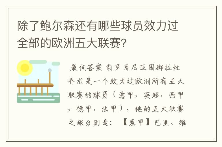 除了鲍尔森还有哪些球员效力过全部的欧洲五大联赛？