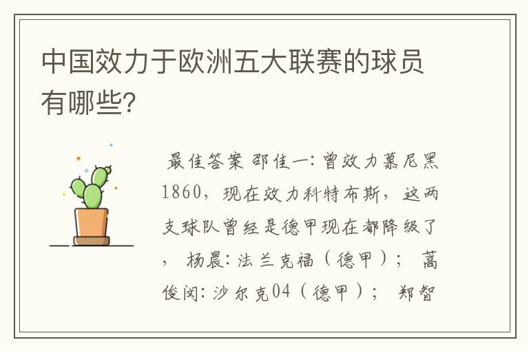 中国效力于欧洲五大联赛的球员有哪些？