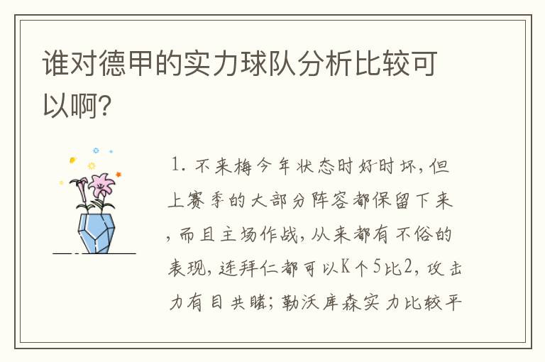 谁对德甲的实力球队分析比较可以啊？