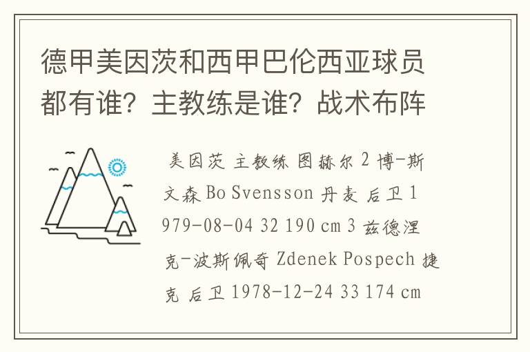 德甲美因茨和西甲巴伦西亚球员都有谁？主教练是谁？战术布阵怎样？