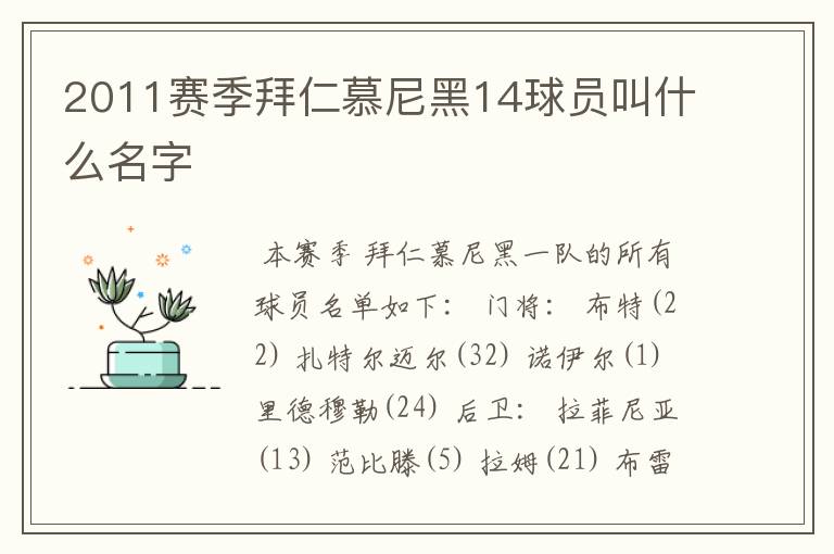 2011赛季拜仁慕尼黑14球员叫什么名字