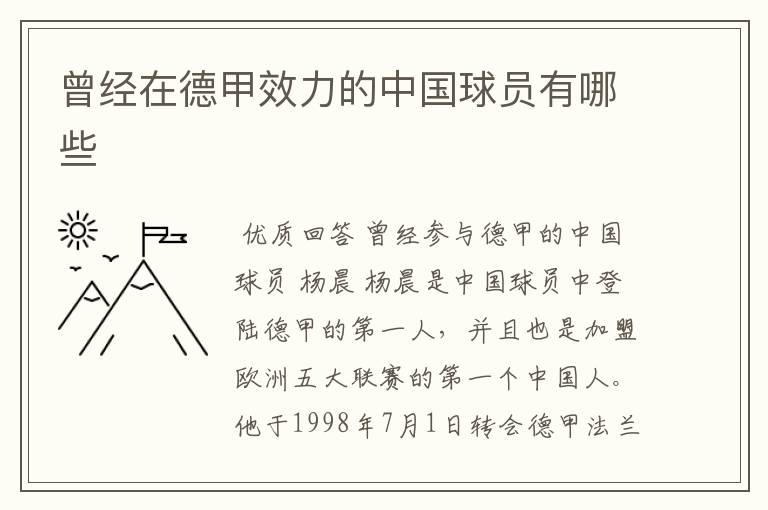 曾经在德甲效力的中国球员有哪些