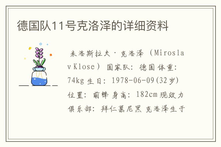 德国队11号克洛泽的详细资料