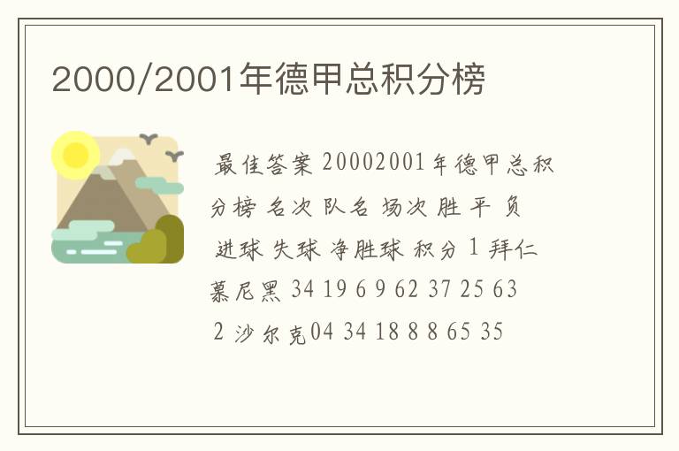 2000/2001年德甲总积分榜