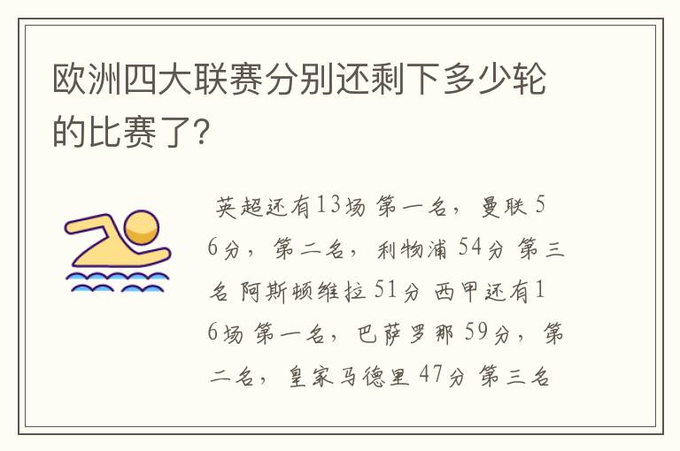 欧洲四大联赛分别还剩下多少轮的比赛了？