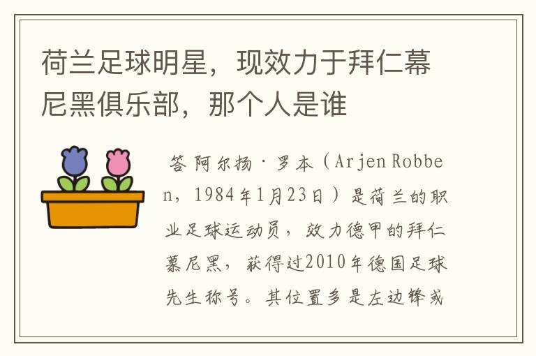 荷兰足球明星，现效力于拜仁幕尼黑俱乐部，那个人是谁