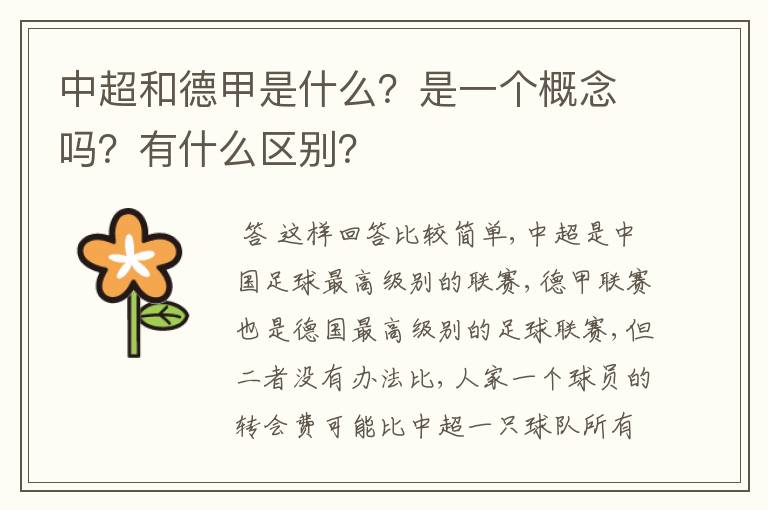 中超和德甲是什么？是一个概念吗？有什么区别？