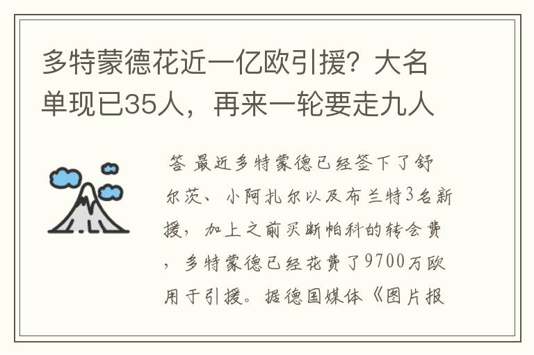 多特蒙德花近一亿欧引援？大名单现已35人，再来一轮要走九人