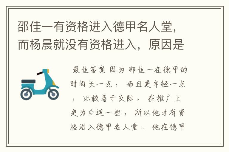 邵佳一有资格进入德甲名人堂，而杨晨就没有资格进入，原因是什么？