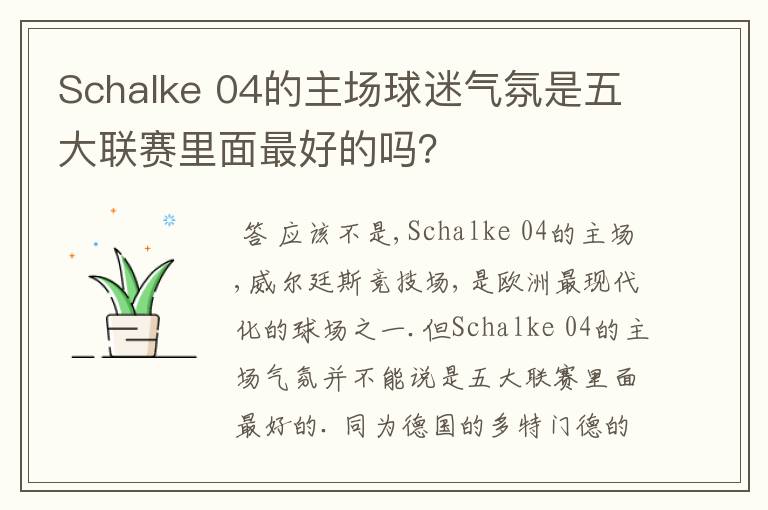 Schalke 04的主场球迷气氛是五大联赛里面最好的吗？