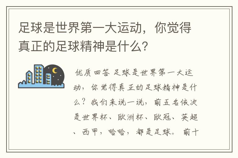 足球是世界第一大运动，你觉得真正的足球精神是什么？