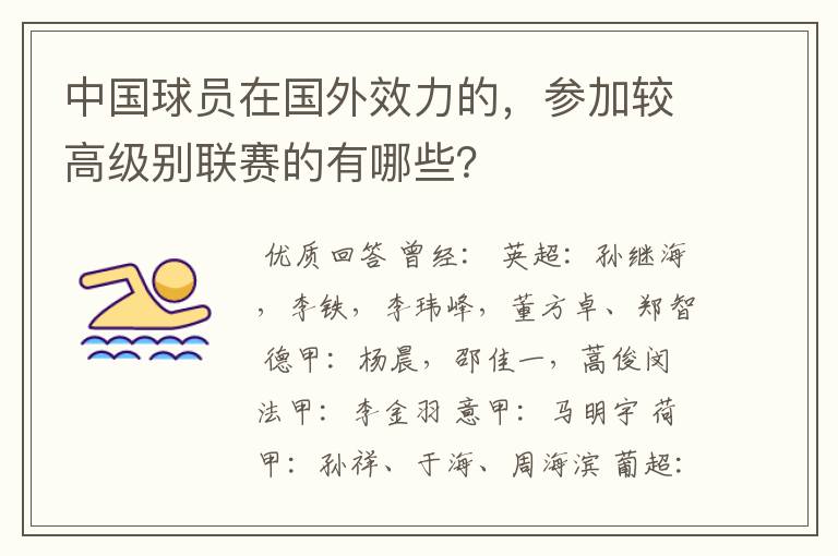 中国球员在国外效力的，参加较高级别联赛的有哪些？