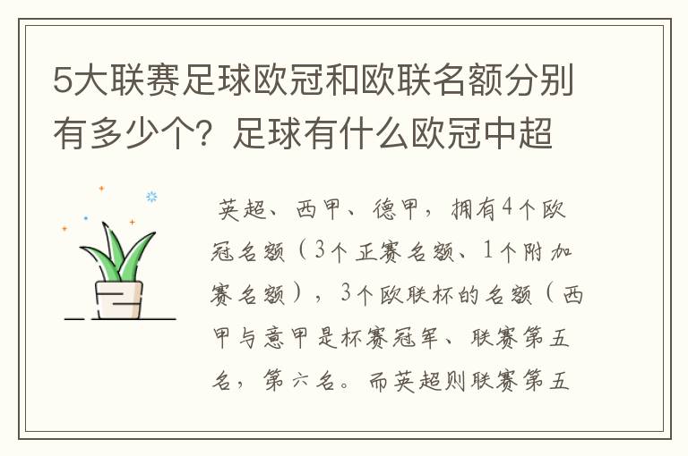 5大联赛足球欧冠和欧联名额分别有多少个？足球有什么欧冠中超还