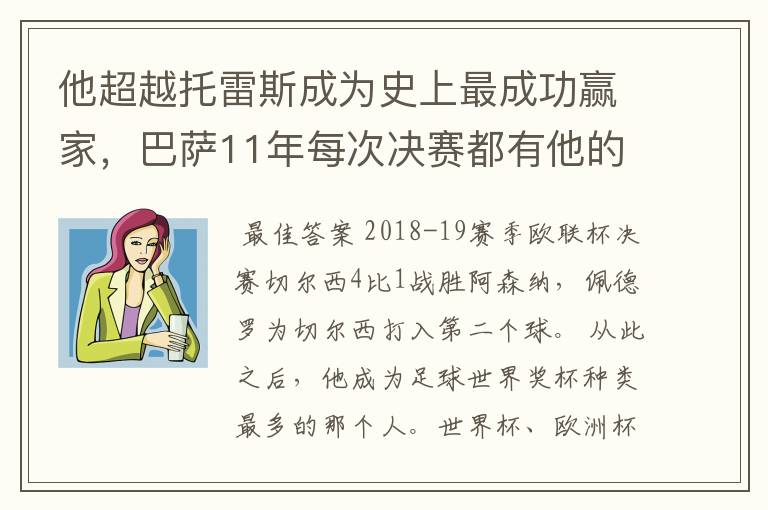 他超越托雷斯成为史上最成功赢家，巴萨11年每次决赛都有他的进球