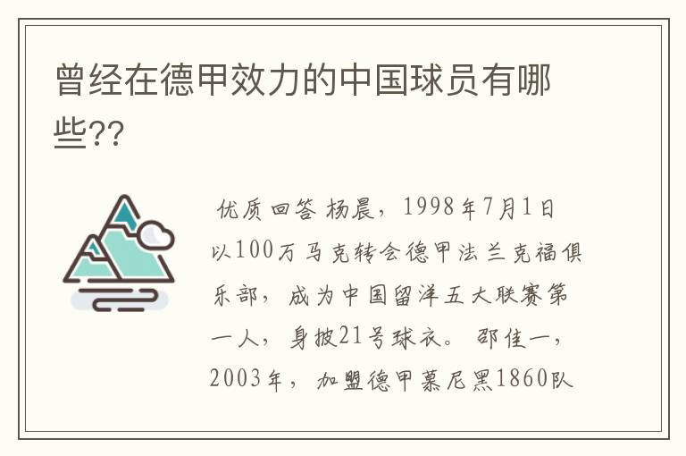 曾经在德甲效力的中国球员有哪些??