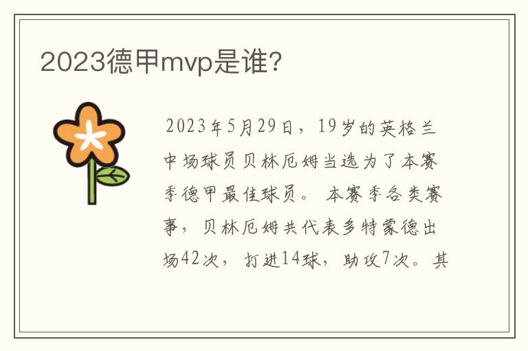 2023德甲mvp是谁?