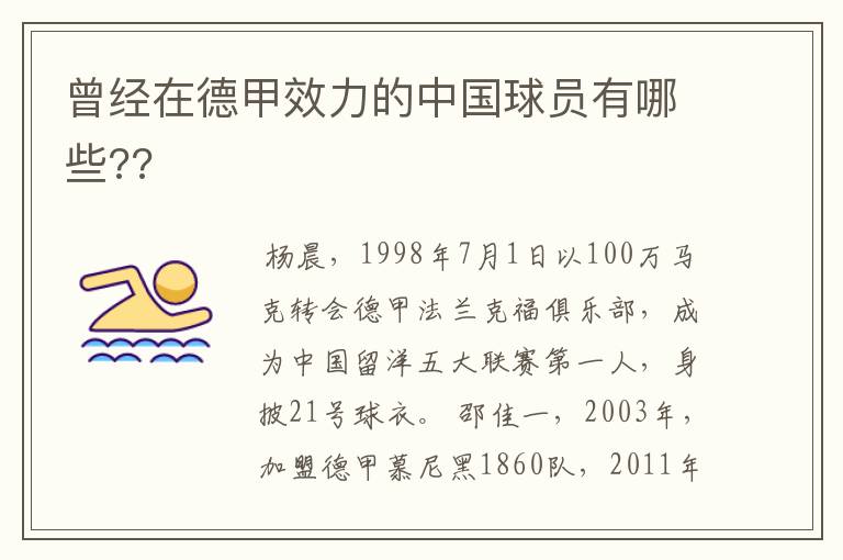 曾经在德甲效力的中国球员有哪些??