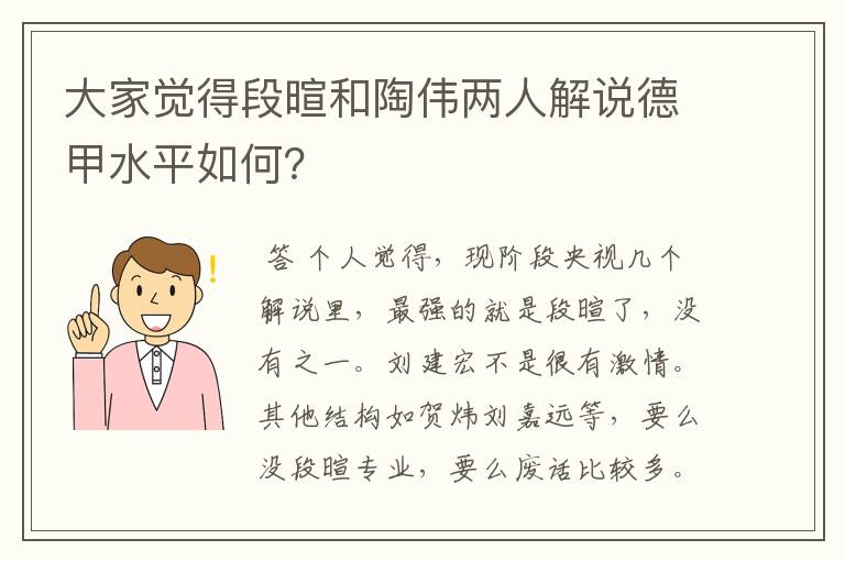 大家觉得段暄和陶伟两人解说德甲水平如何？