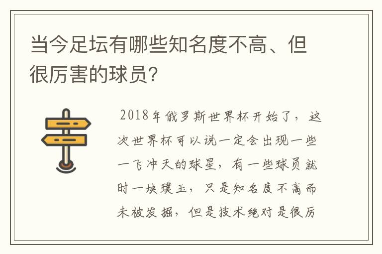 当今足坛有哪些知名度不高、但很厉害的球员？