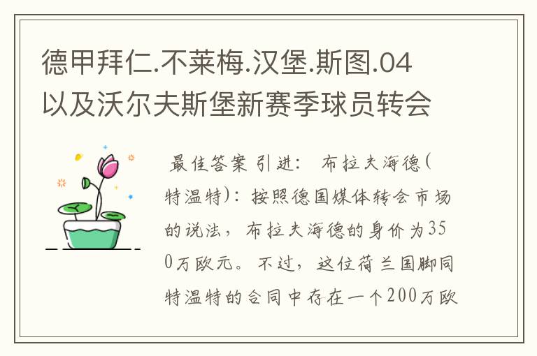 德甲拜仁.不莱梅.汉堡.斯图.04以及沃尔夫斯堡新赛季球员转会一览