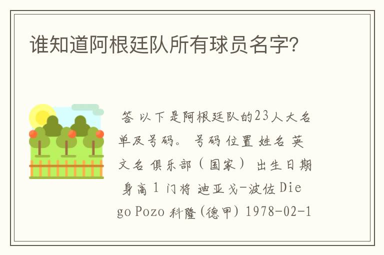 谁知道阿根廷队所有球员名字？