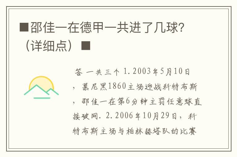 ■邵佳一在德甲一共进了几球？（详细点）■