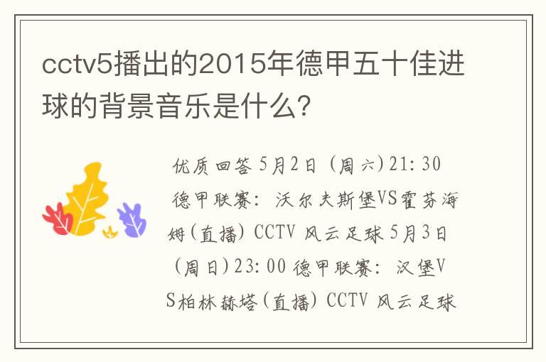 cctv5播出的2015年德甲五十佳进球的背景音乐是什么？