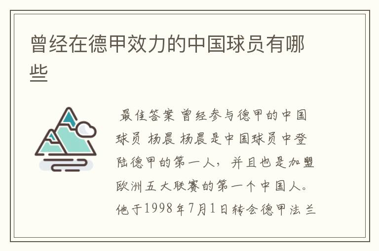 曾经在德甲效力的中国球员有哪些