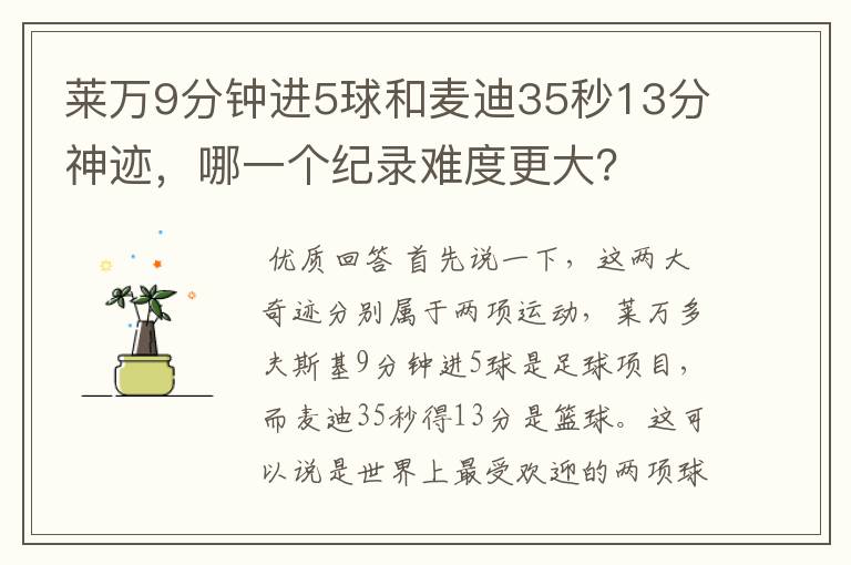 莱万9分钟进5球和麦迪35秒13分神迹，哪一个纪录难度更大？