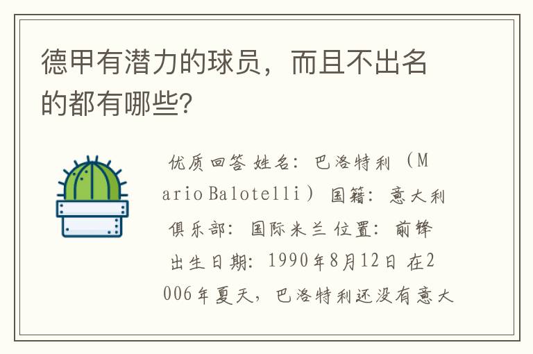 德甲有潜力的球员，而且不出名的都有哪些？