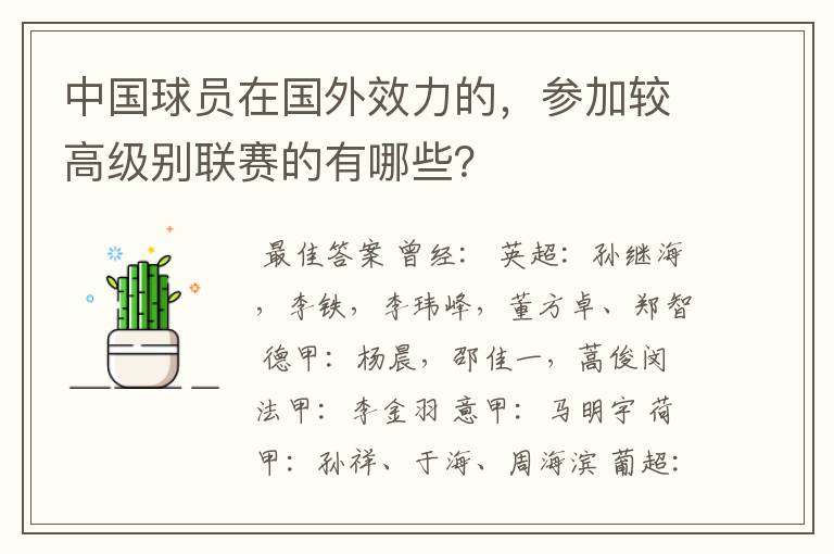 中国球员在国外效力的，参加较高级别联赛的有哪些？