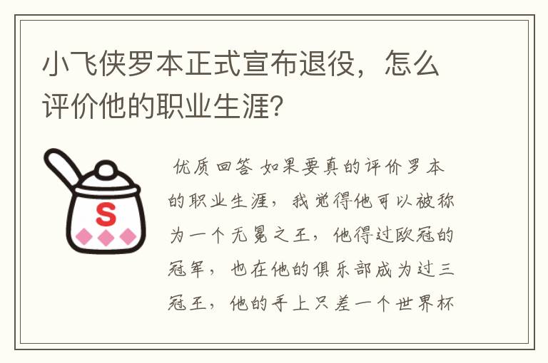 小飞侠罗本正式宣布退役，怎么评价他的职业生涯？