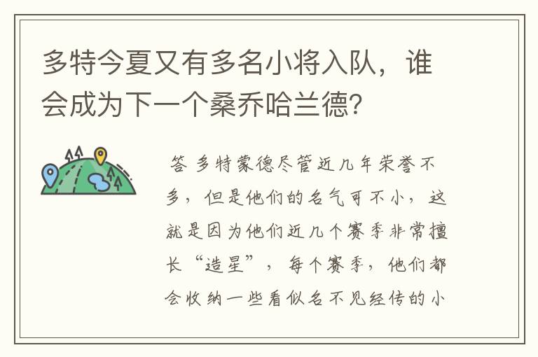 多特今夏又有多名小将入队，谁会成为下一个桑乔哈兰德？