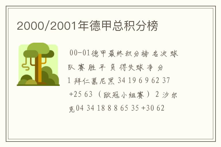 2000/2001年德甲总积分榜