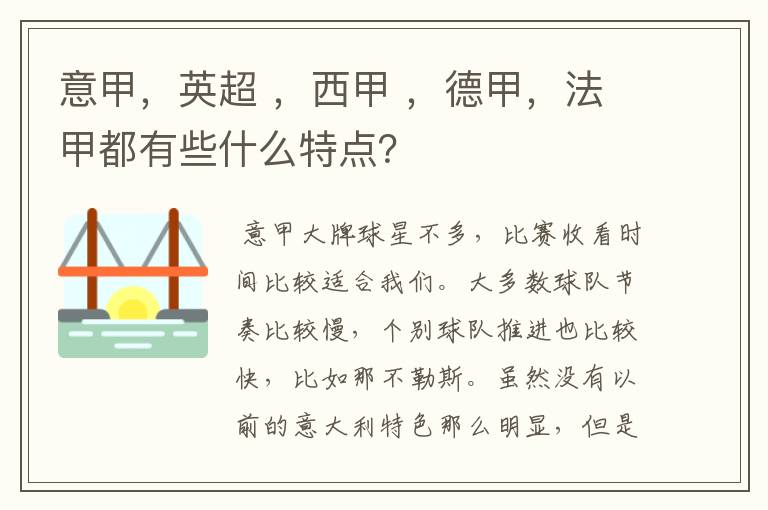 意甲，英超 ，西甲 ，德甲，法甲都有些什么特点？