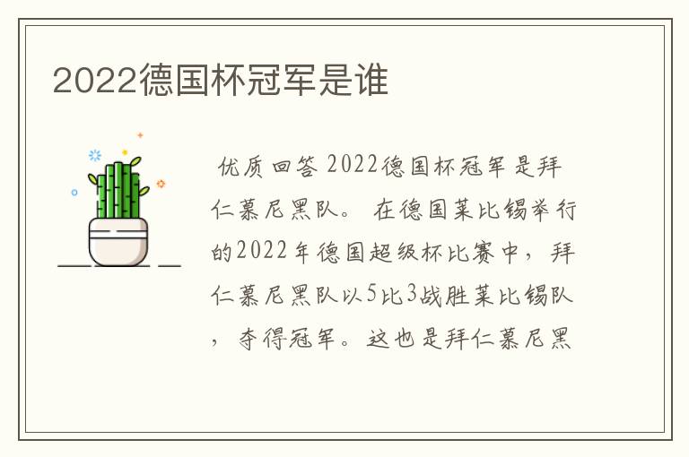 2022德国杯冠军是谁