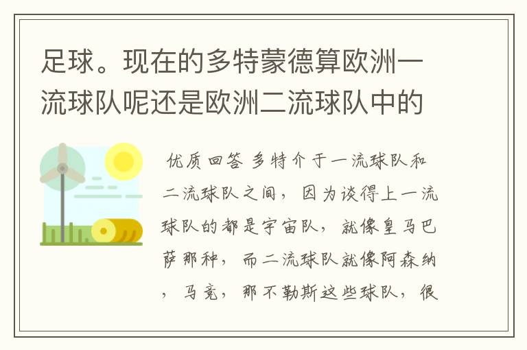 足球。现在的多特蒙德算欧洲一流球队呢还是欧洲二流球队中的佼佼者？