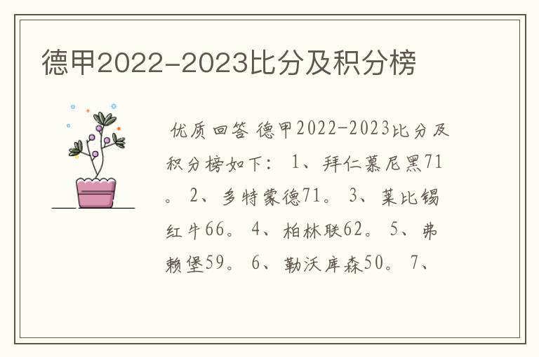 德甲2022-2023比分及积分榜