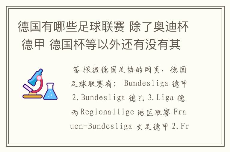 德国有哪些足球联赛 除了奥迪杯 德甲 德国杯等以外还有没有其他的？