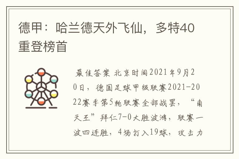 德甲：哈兰德天外飞仙，多特40重登榜首