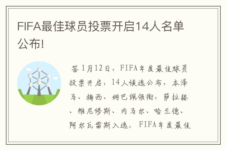 FIFA最佳球员投票开启14人名单公布!