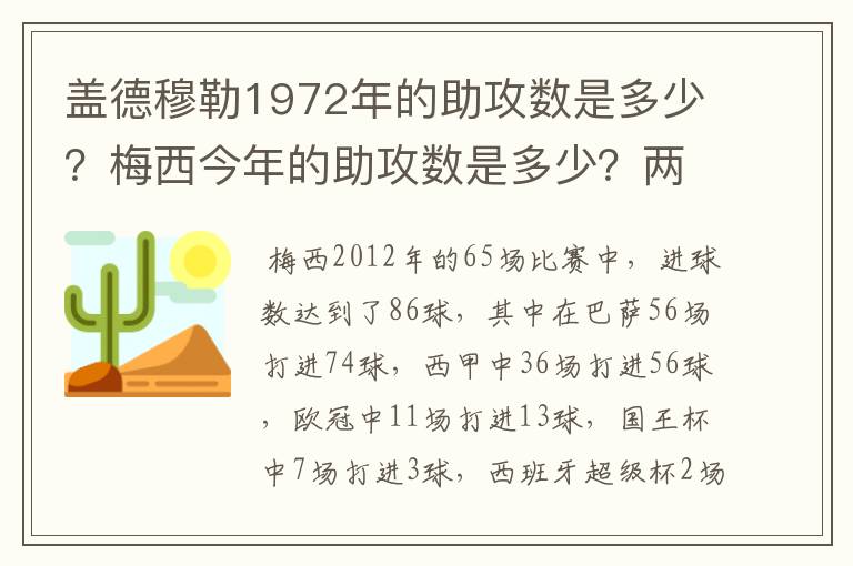 盖德穆勒1972年的助攻数是多少？梅西今年的助攻数是多少？两人分别当年踢了多少场比赛？