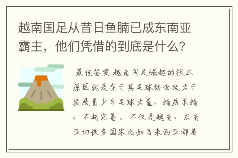 越南国足从昔日鱼腩已成东南亚霸主，他们凭借的到底是什么？