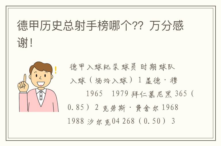 德甲历史总射手榜哪个?？万分感谢！