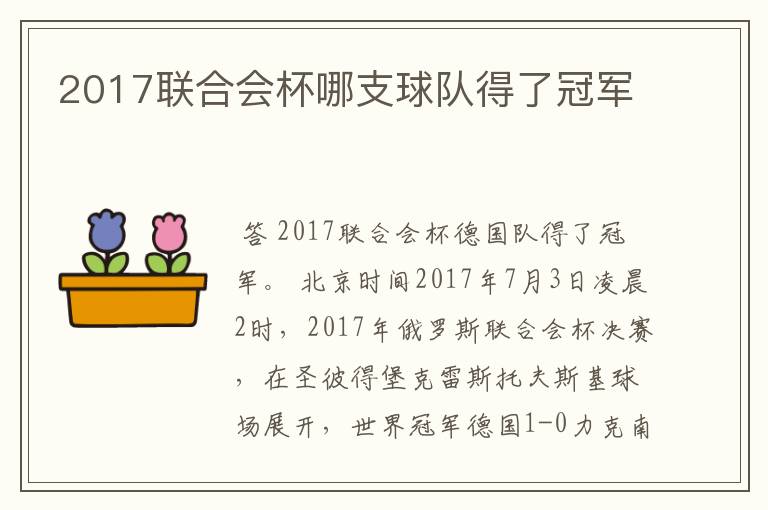 2017联合会杯哪支球队得了冠军