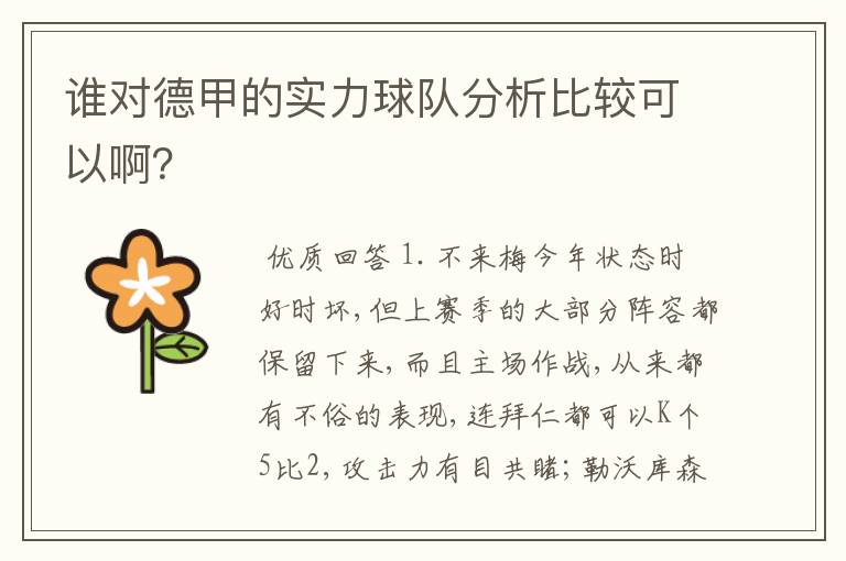 谁对德甲的实力球队分析比较可以啊？